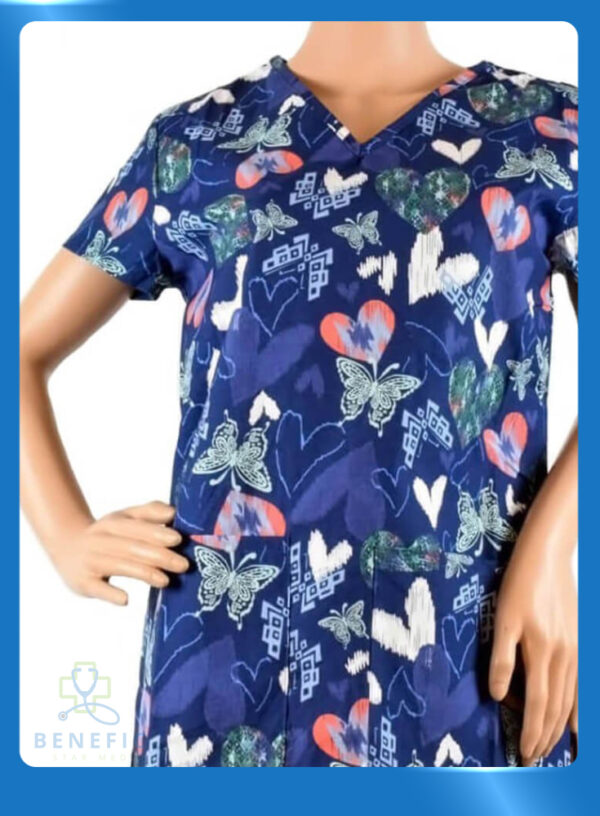 bluza-medicala-imprimata-lotus-1-navy-coral-butterfly